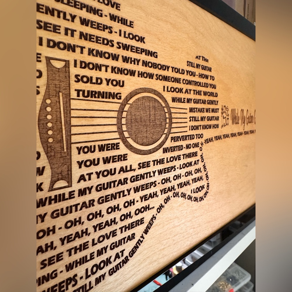 Hand Crafted Engraved Guitar Shaped Song Lyrics on wood your choice of song MTO - Picture 3 of 12